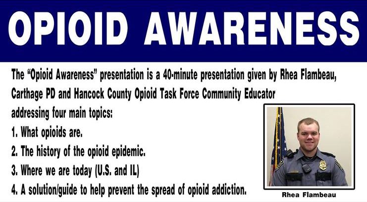 Opioid awareness presentation given by local community leaders.